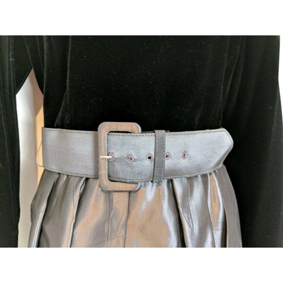 Vintage Lloyd Williams Size 10 Black Velvet & Silver Metallic Dress W/ Belt 20c - Picture 5 of 8